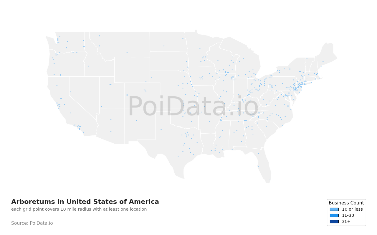 Arboretum density map for Kansas, United States