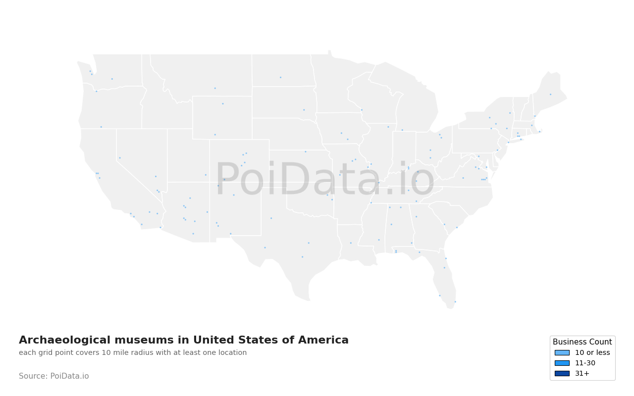 Archaeological museum density map for California, United States