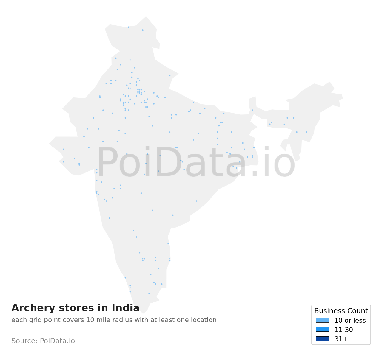 Archery store density map for India