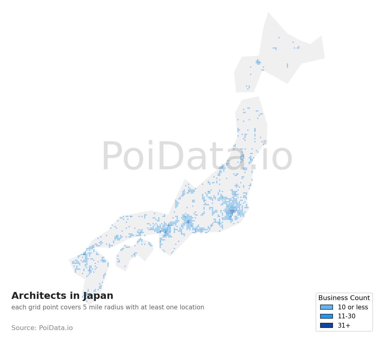 Architect density map for Japan