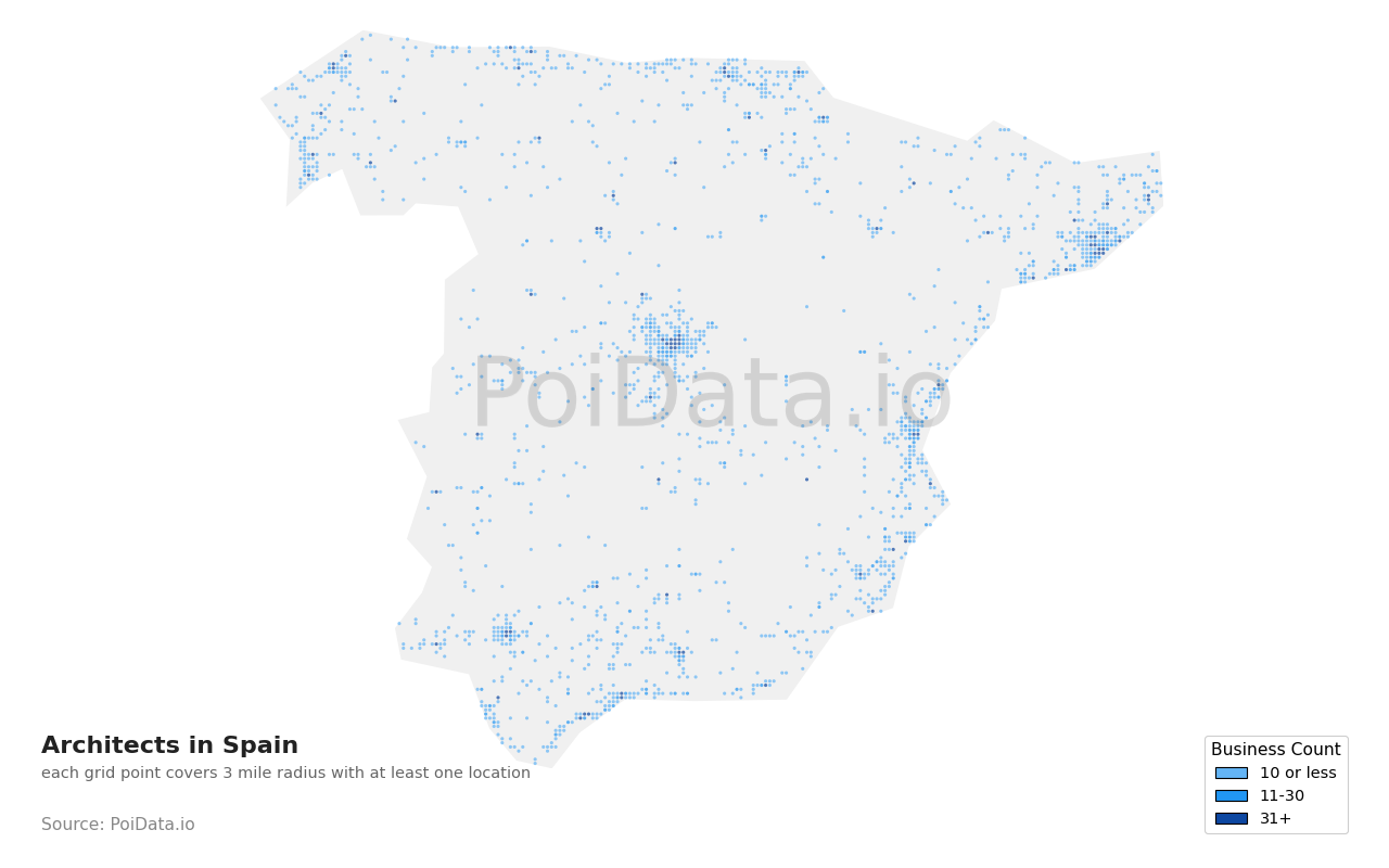 Architect density map for Spain