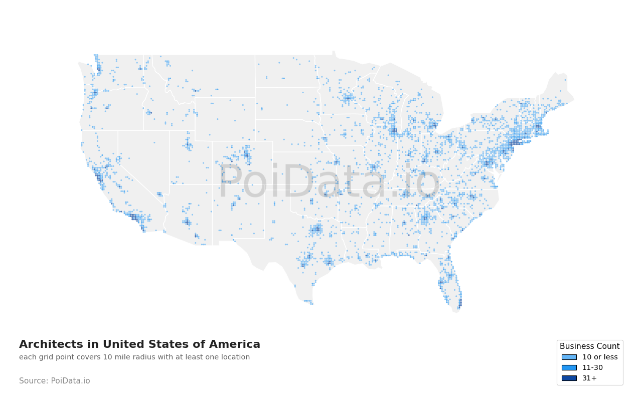 Architect density map for Florida, United States