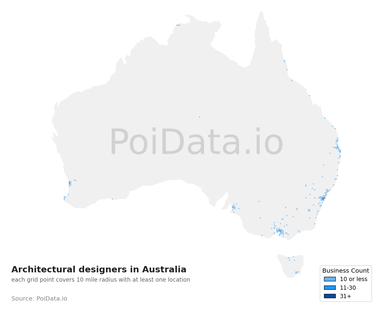 Architectural designer density map for New South Wales, Australia