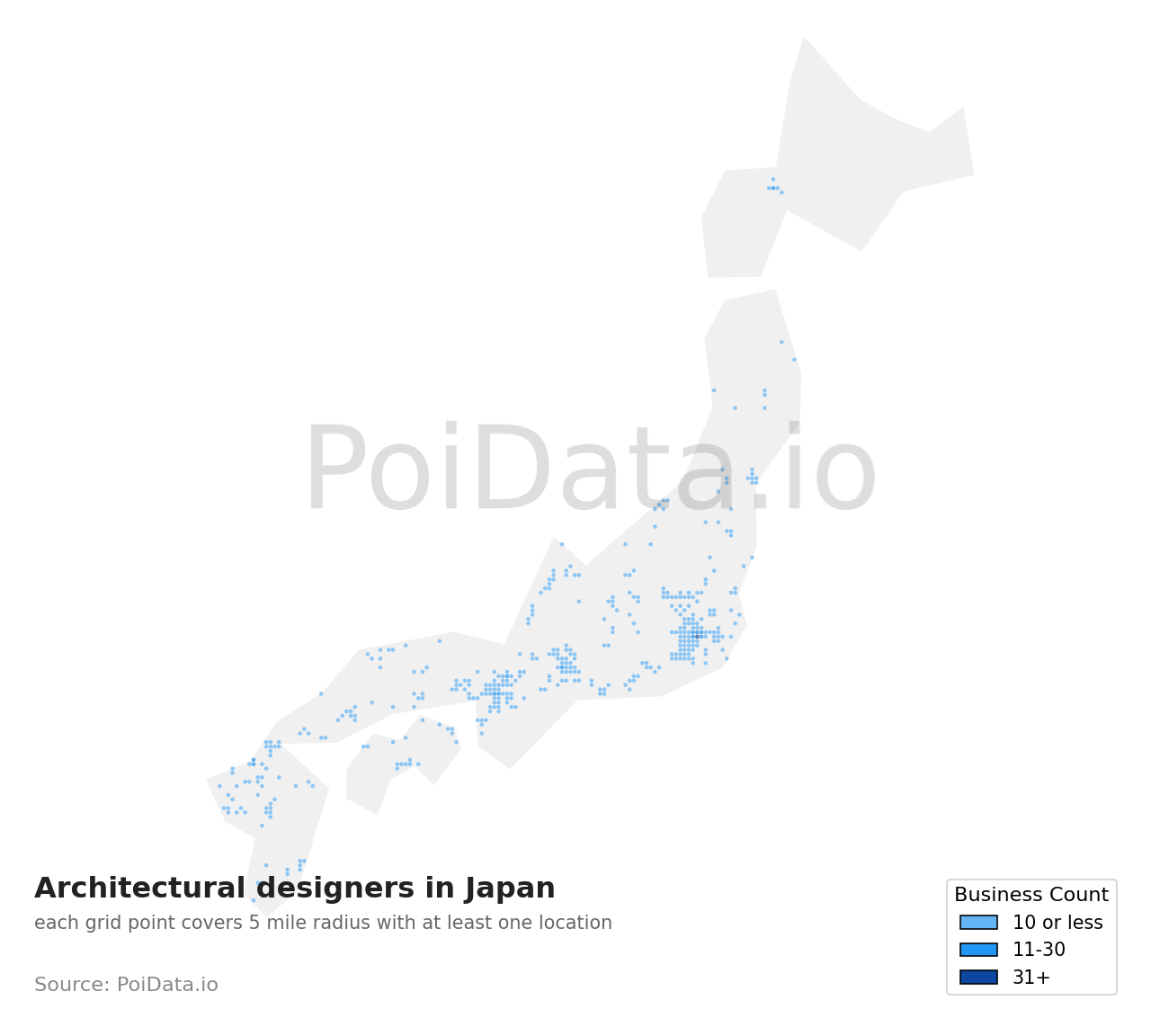 Architectural designer density map for Japan