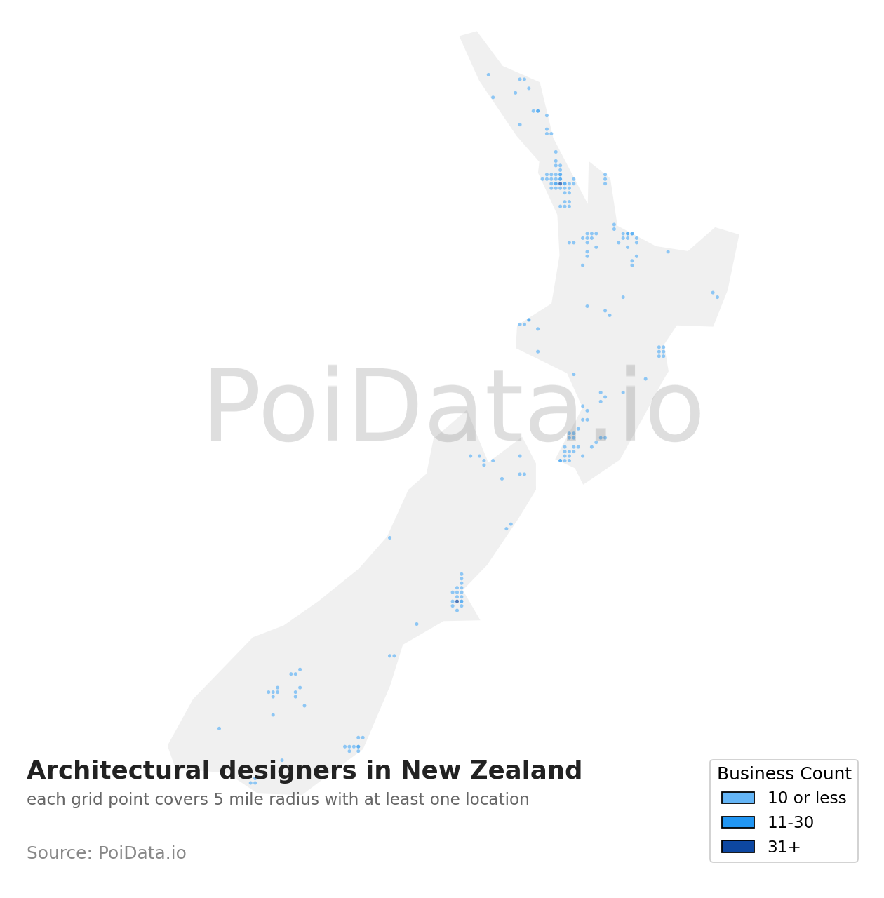 Architectural designer density map for New Zealand