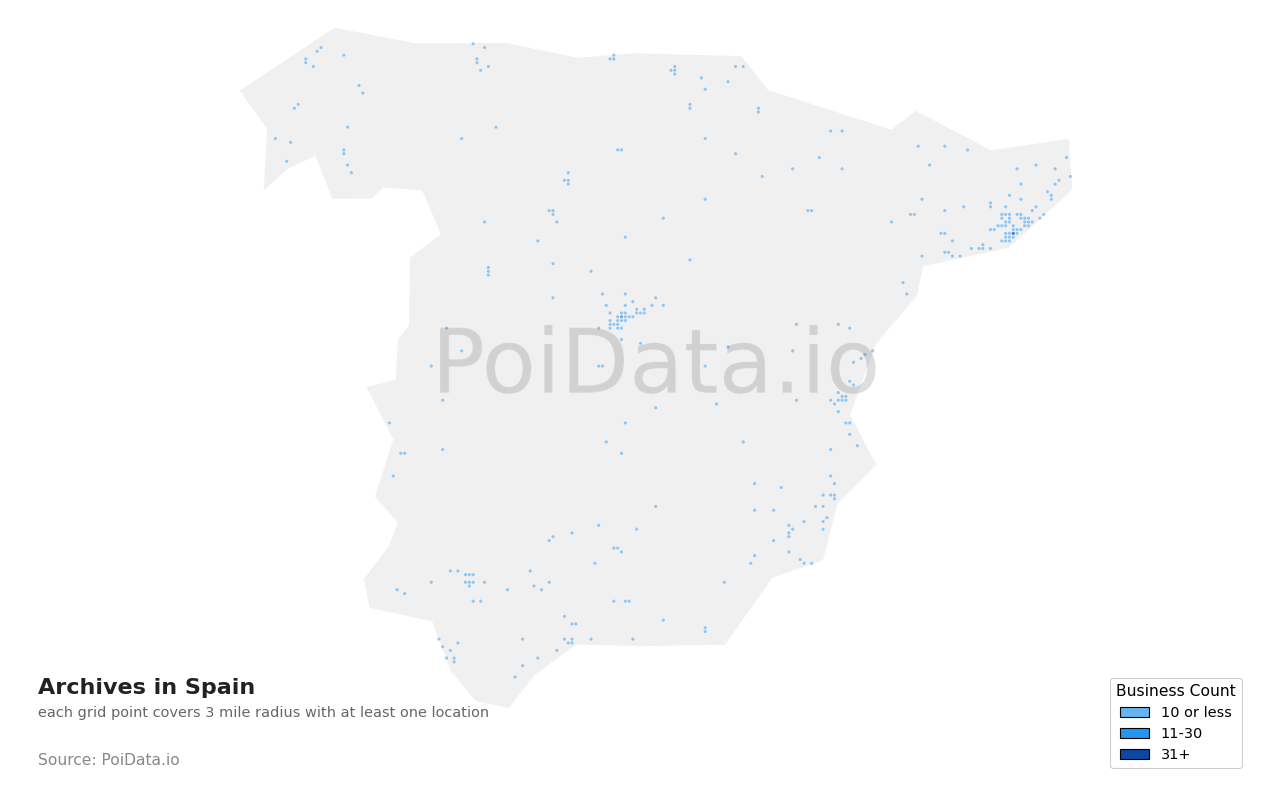 Archive density map for Spain