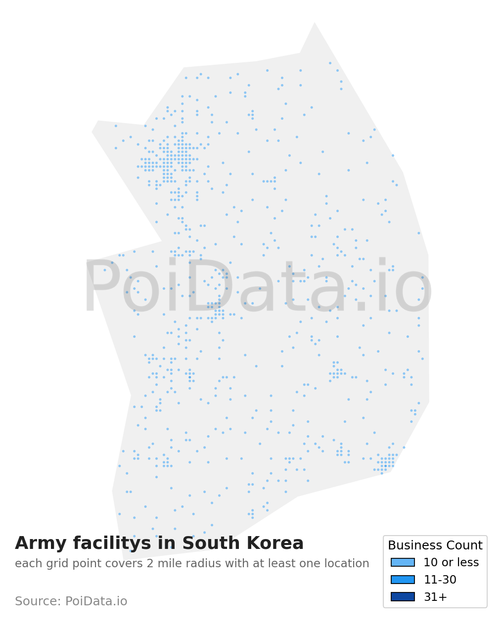 Army facility density map for South Korea