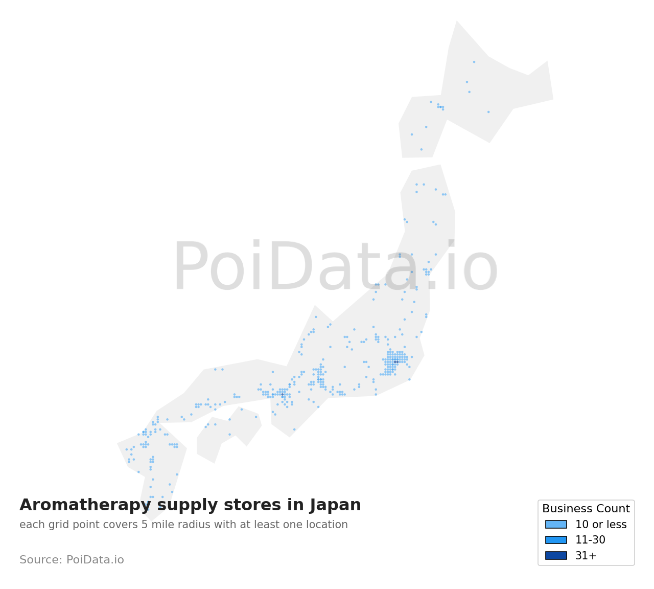 Aromatherapy supply store density map for Japan