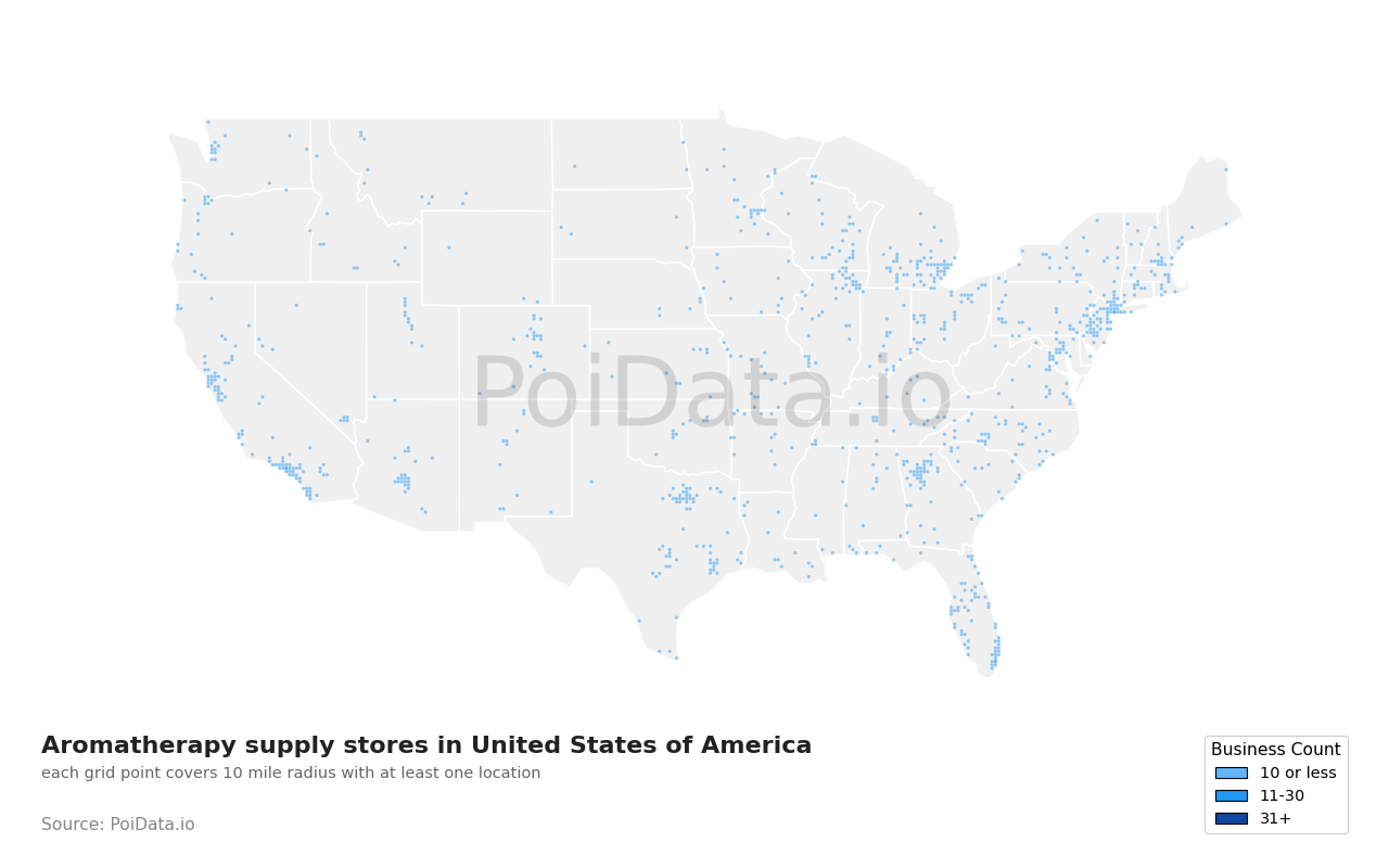 Aromatherapy supply store density map for Tennessee, United States
