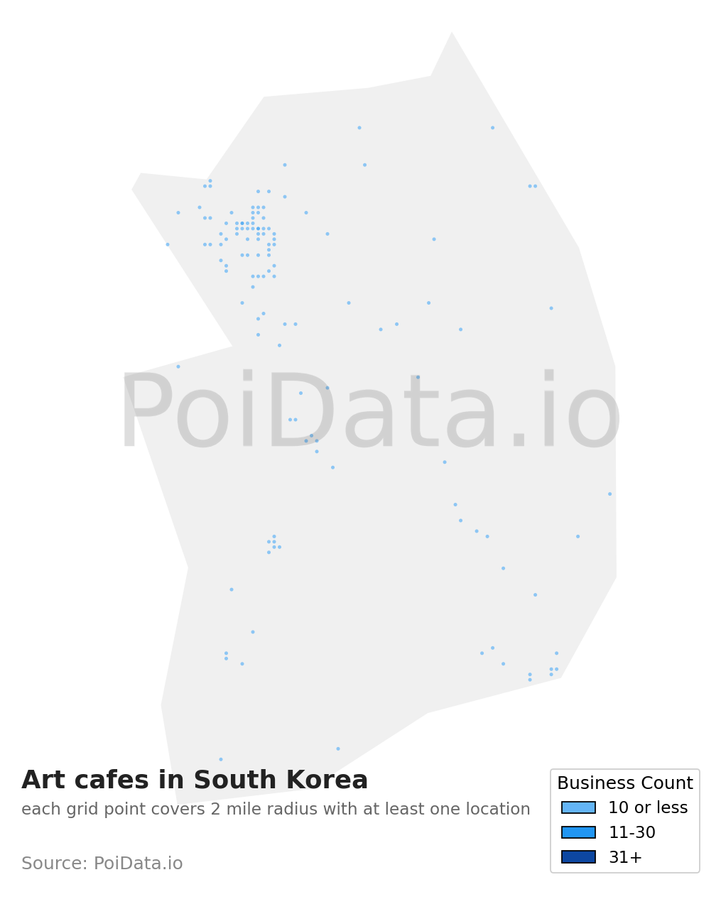 Art cafe density map for South Korea