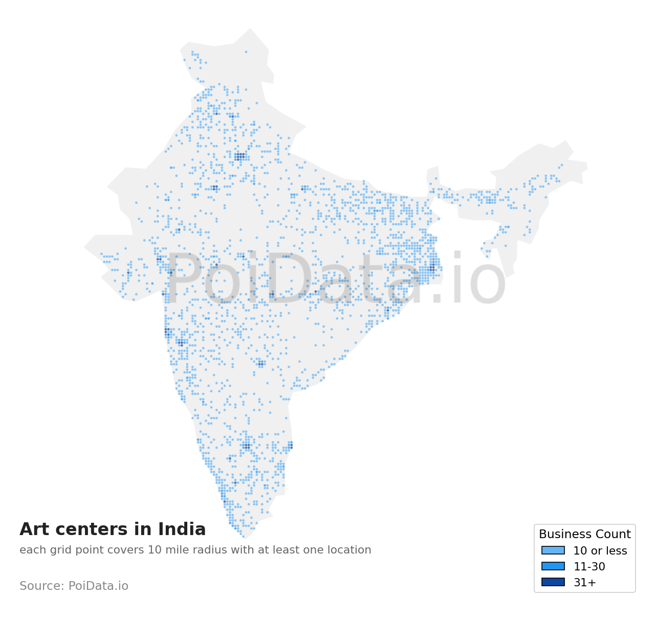 Art center density map for India