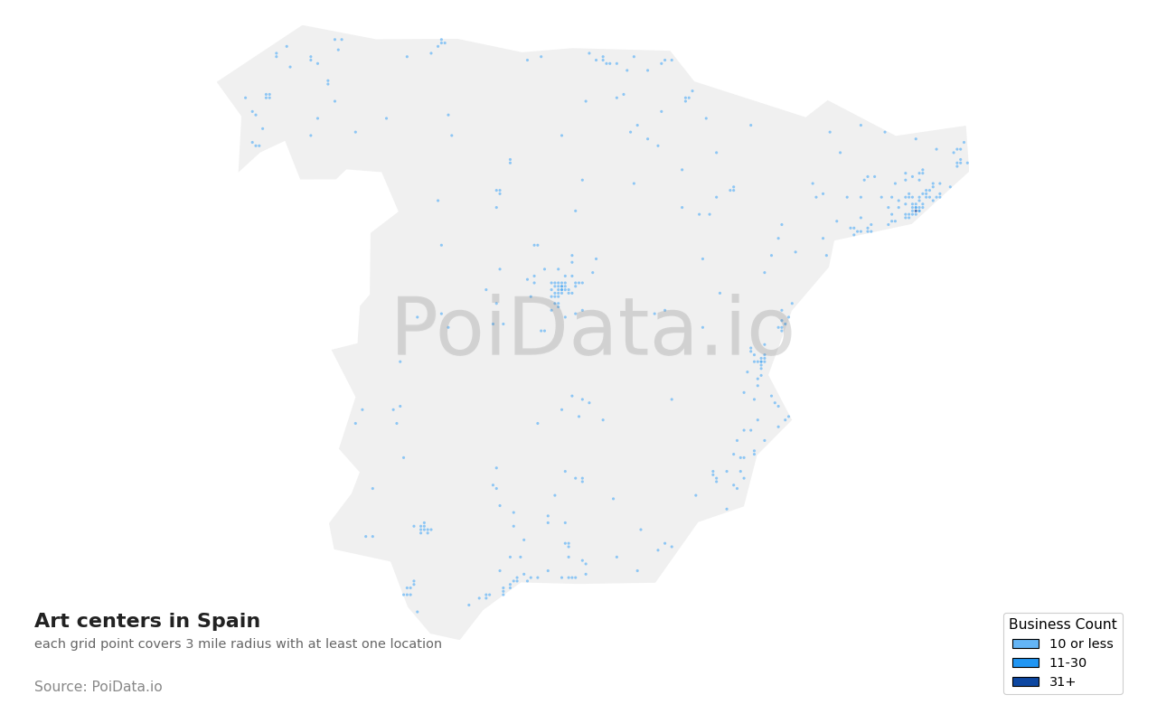 Art center density map for Spain