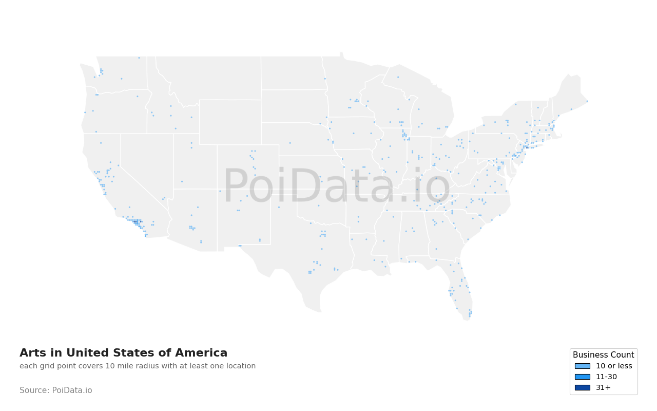 Art density map for Florida, United States