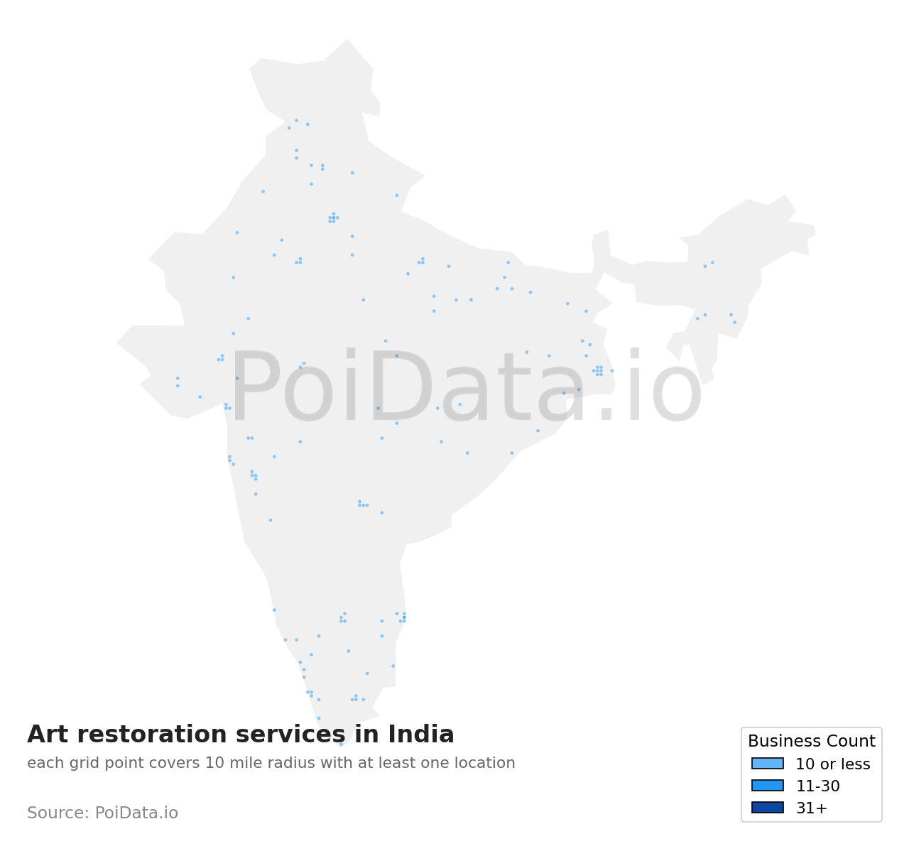 Art restoration service density map for India