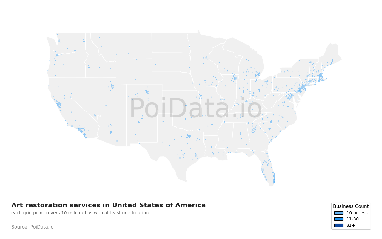 Art restoration service density map for California, United States