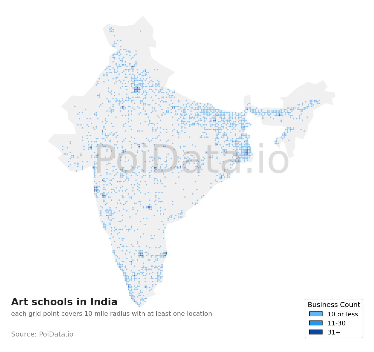 Art school density map for India