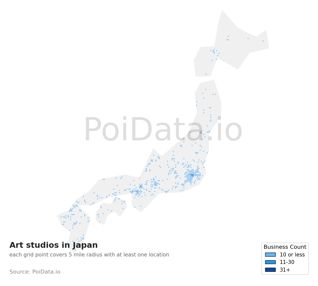 Art studio density map for Japan