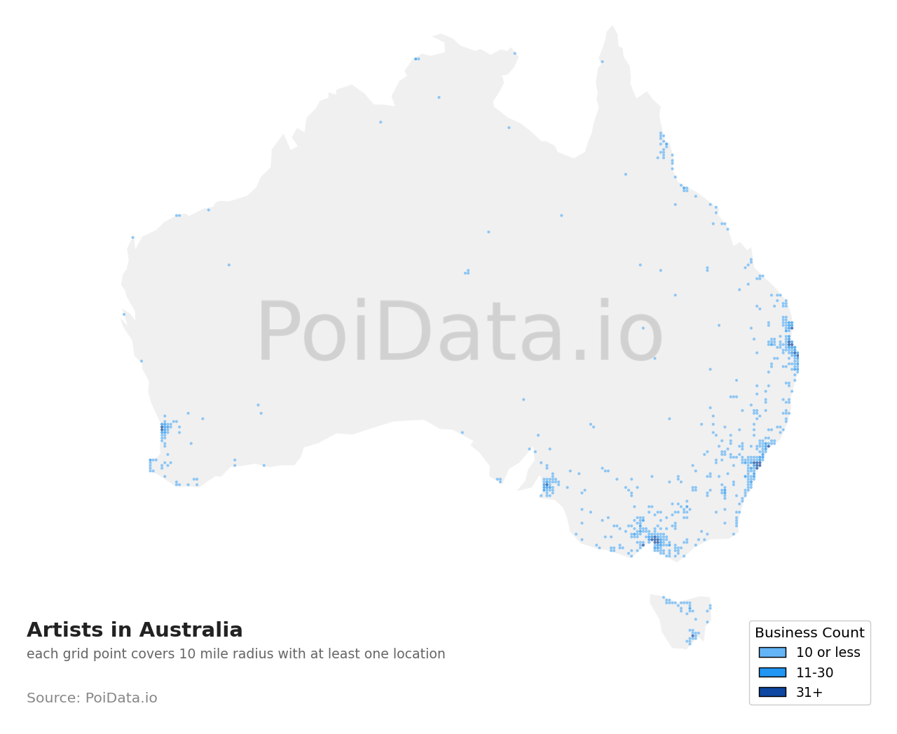 Artist density map for ACT, Australia
