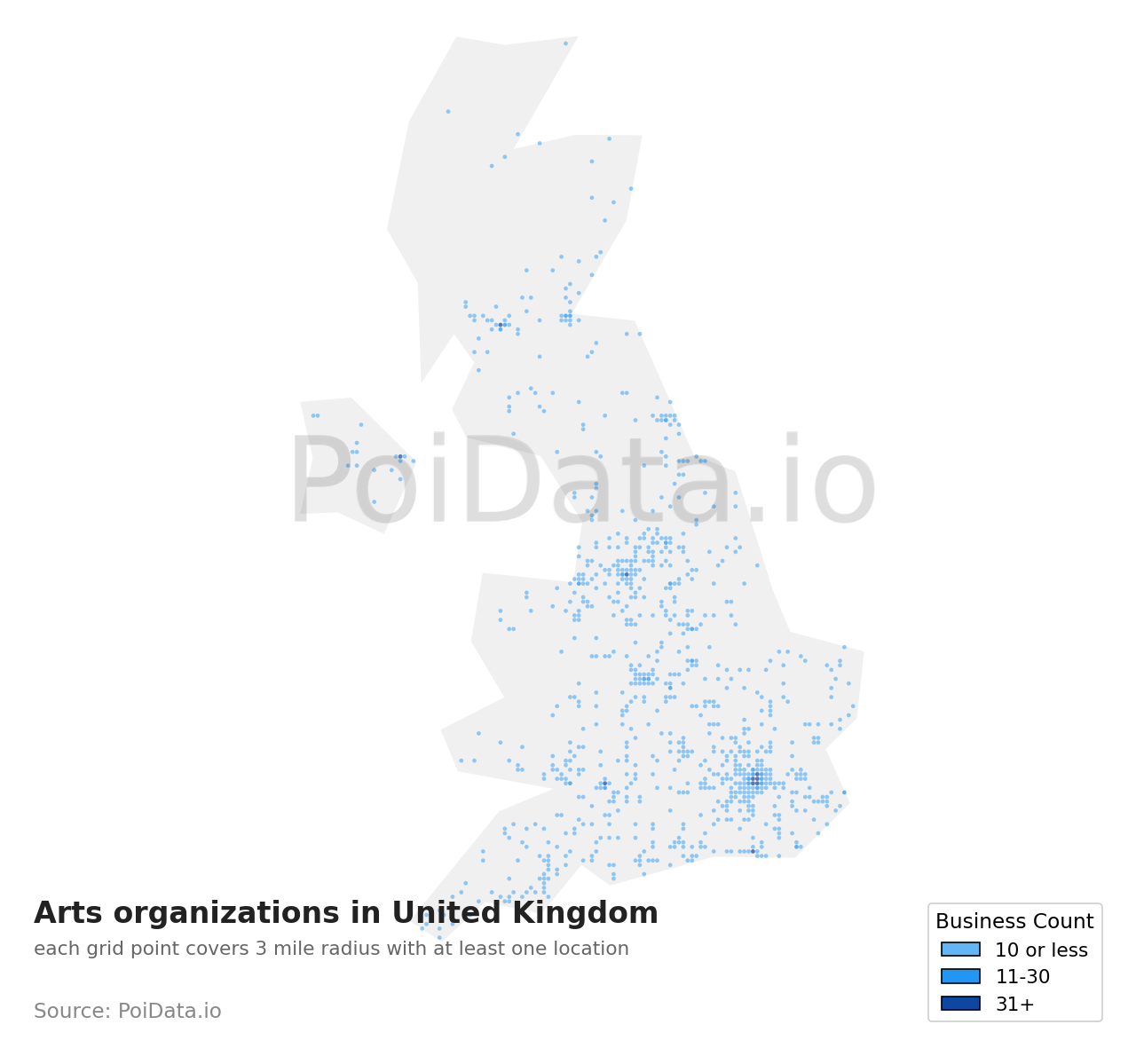 Arts organization density map for United Kingdom
