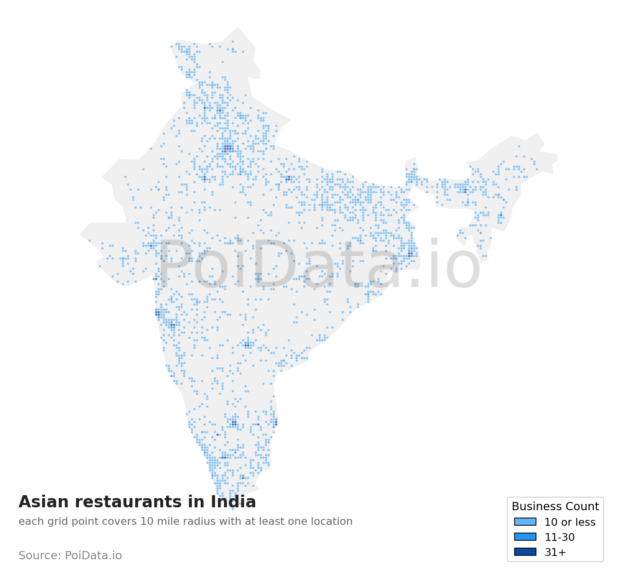 Asian restaurant density map for India