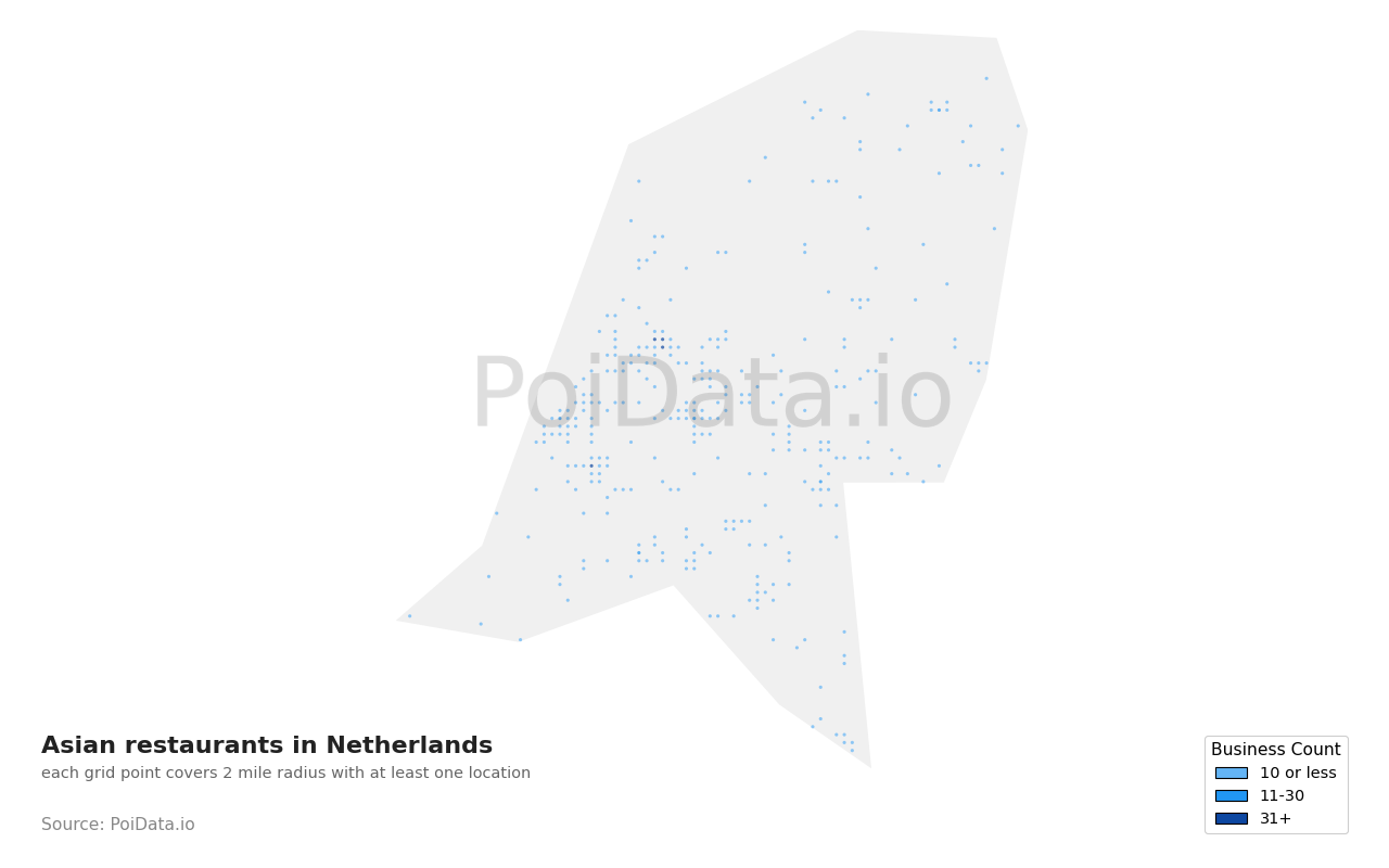 Asian restaurant density map for Netherlands