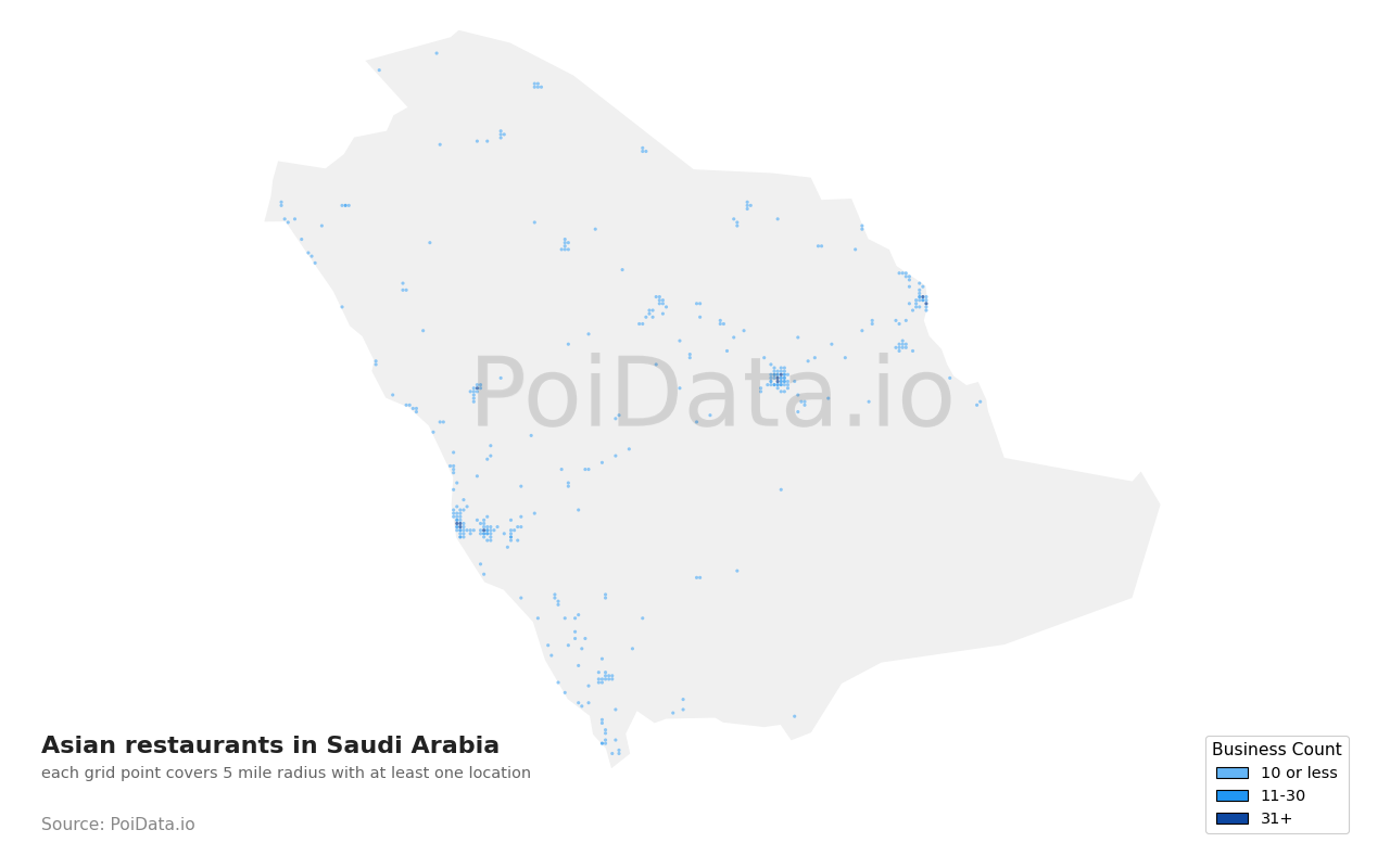 Asian restaurant density map for Saudi Arabia
