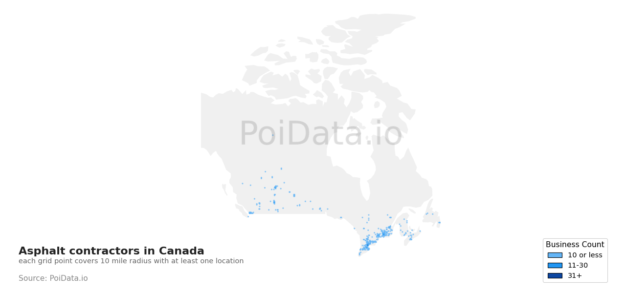 Asphalt contractor density map for Canada
