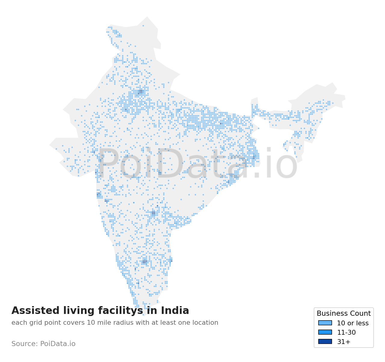 Assisted living facility density map for India