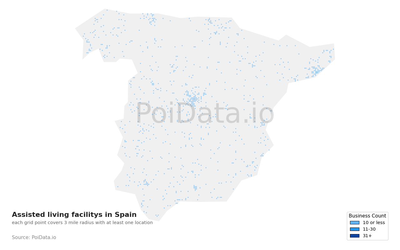 Assisted living facility density map for Spain