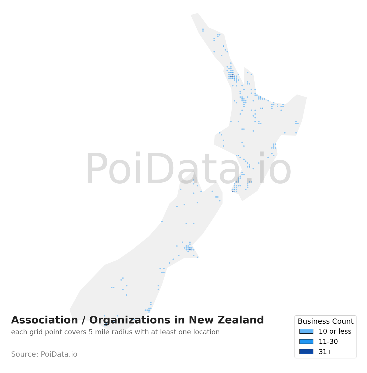 Association / Organization density map for New Zealand