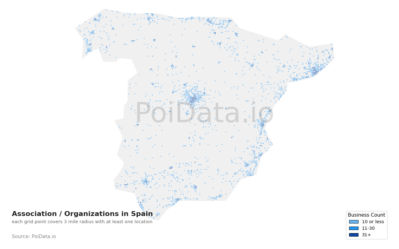 Association / Organization density map for Spain