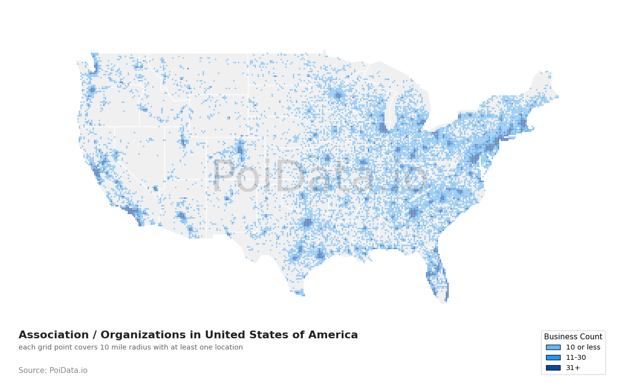 Association / Organization density map for Florida, United States