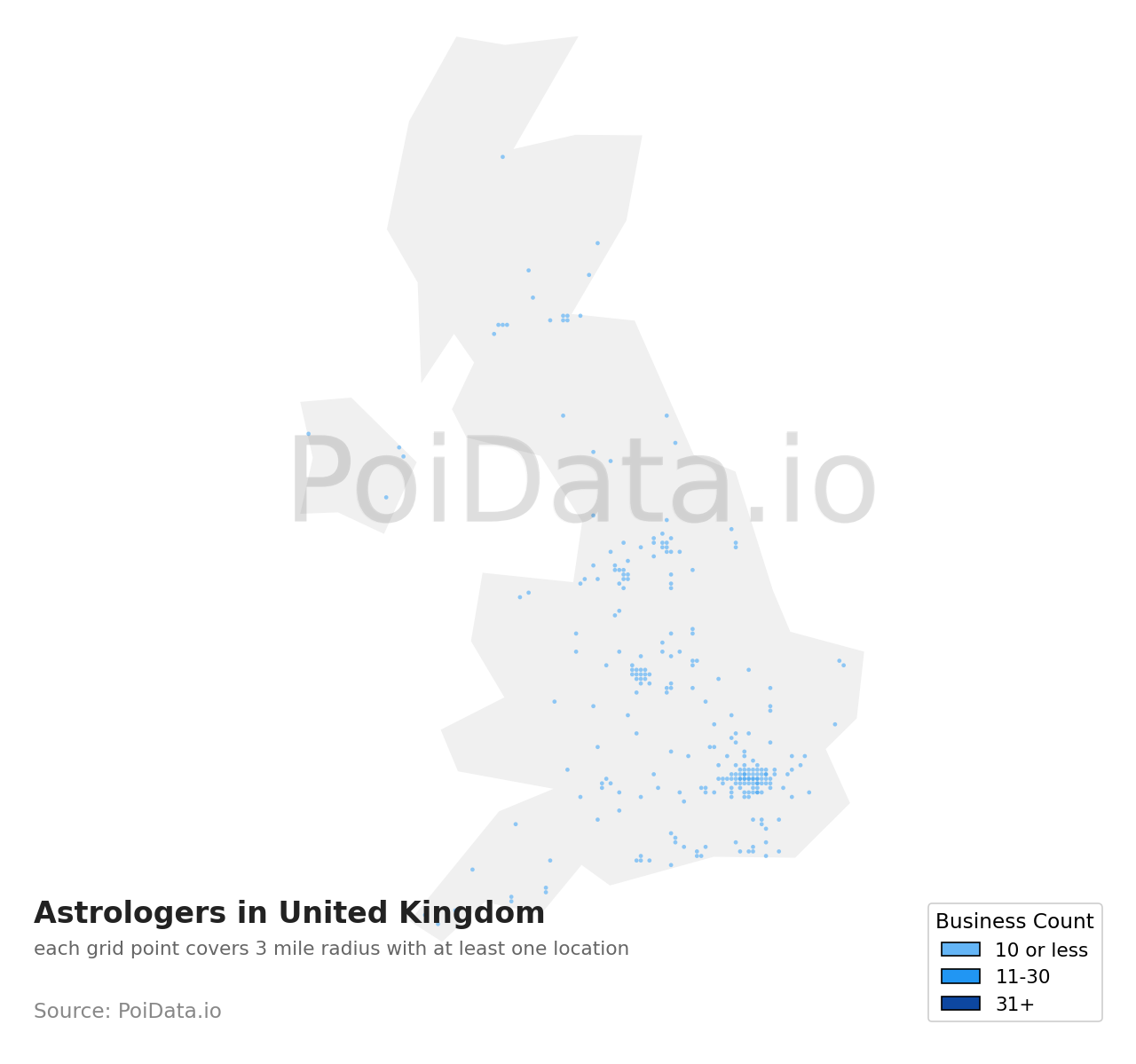 Astrologer density map for United Kingdom