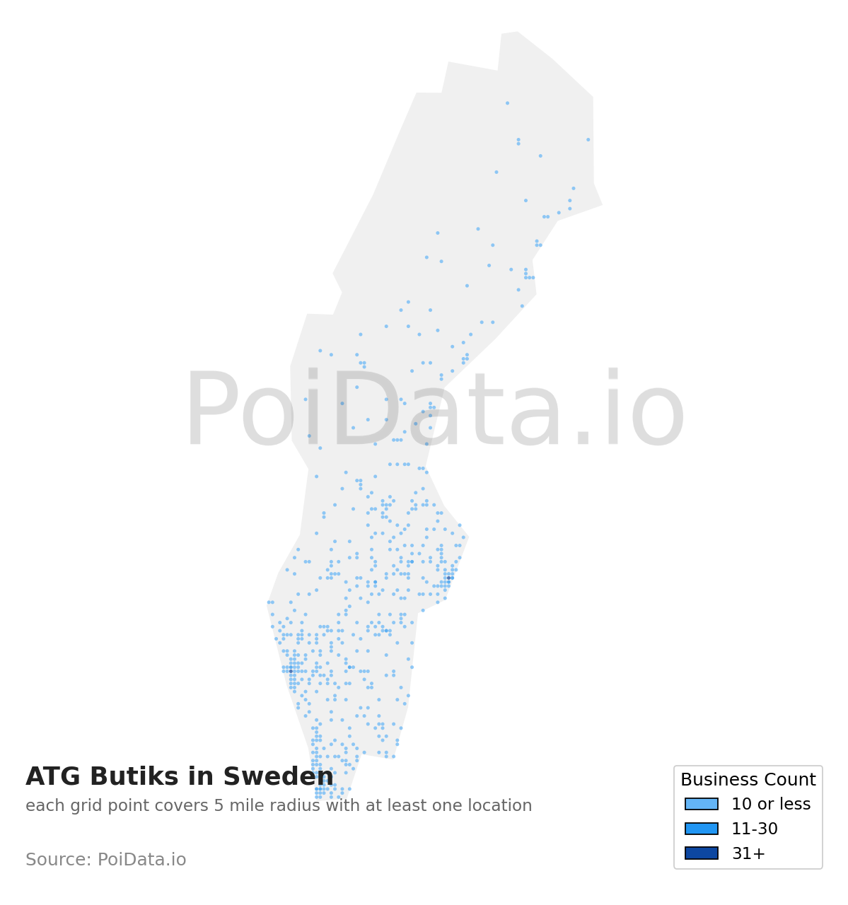 ATG Butik density map for Sweden