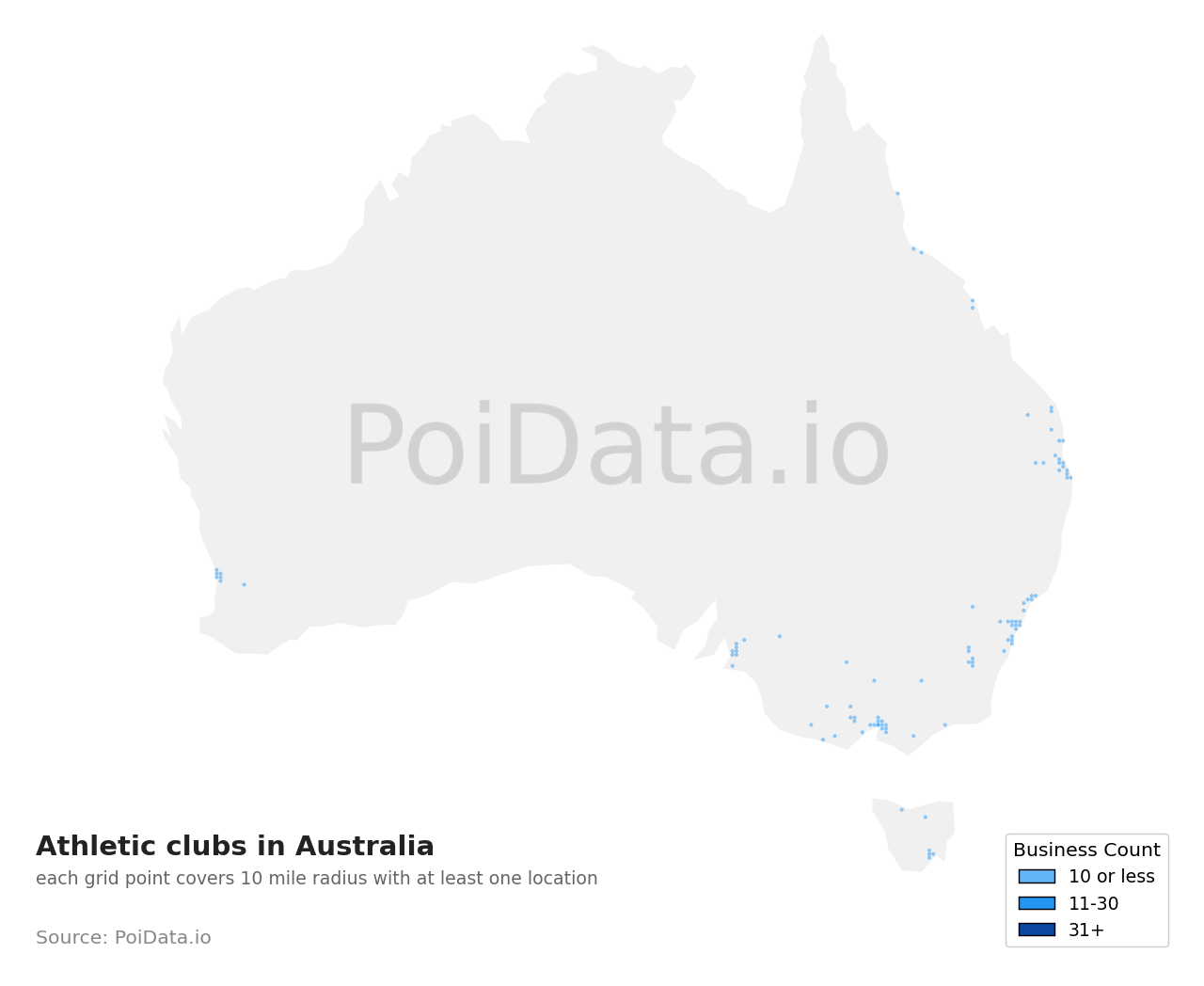 Athletic club density map for Australia