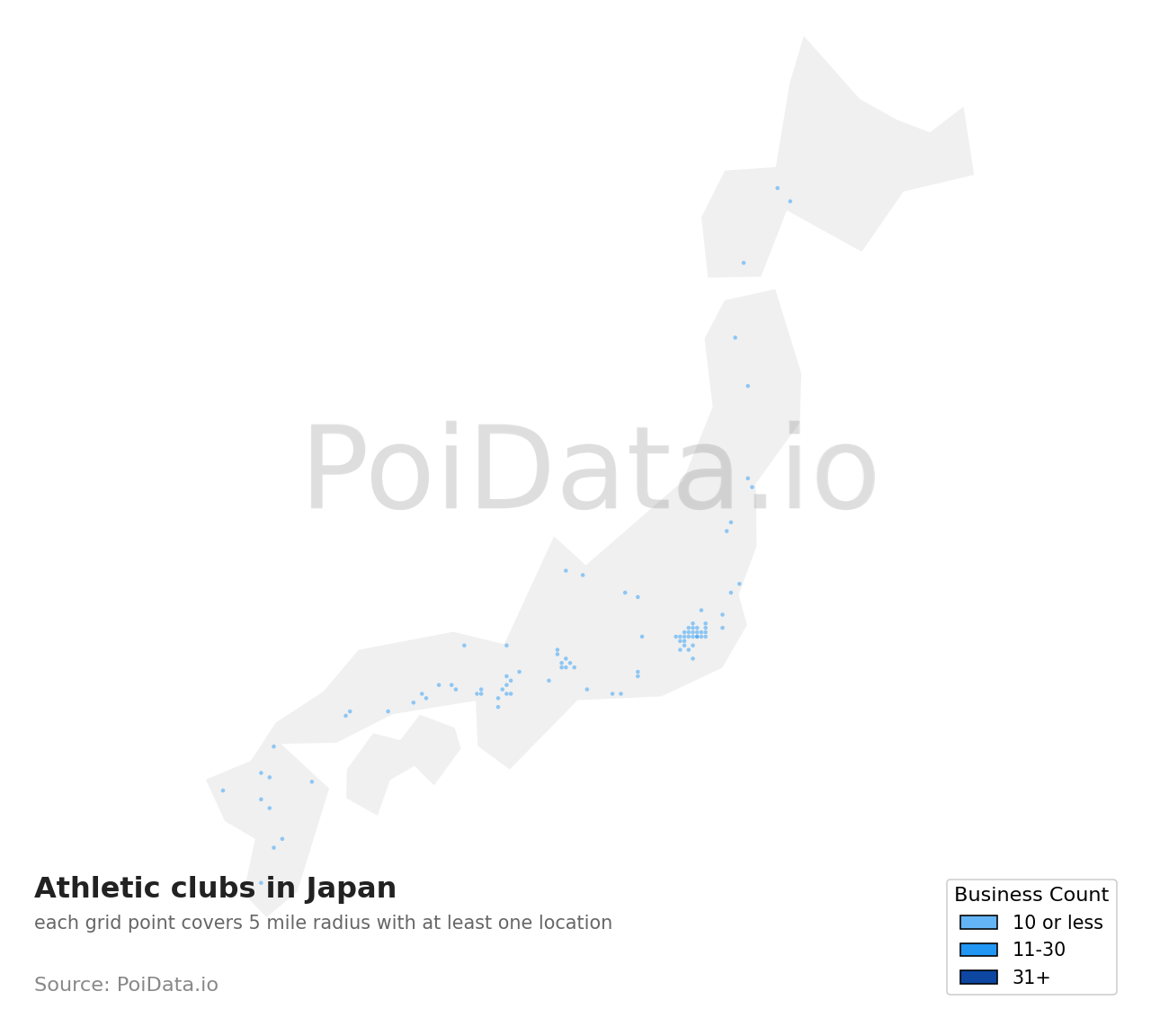 Athletic club density map for Japan