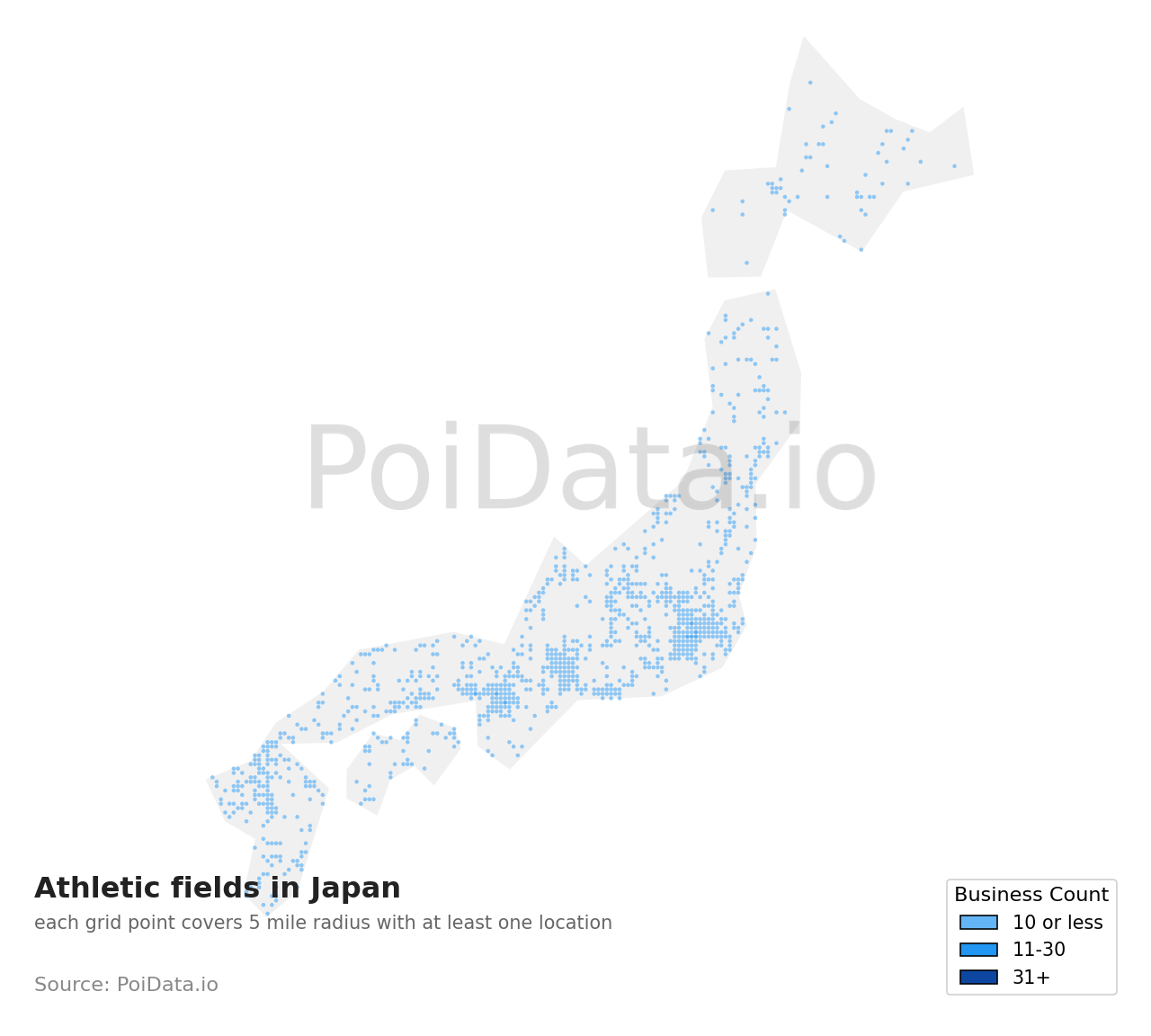 Athletic field density map for Japan