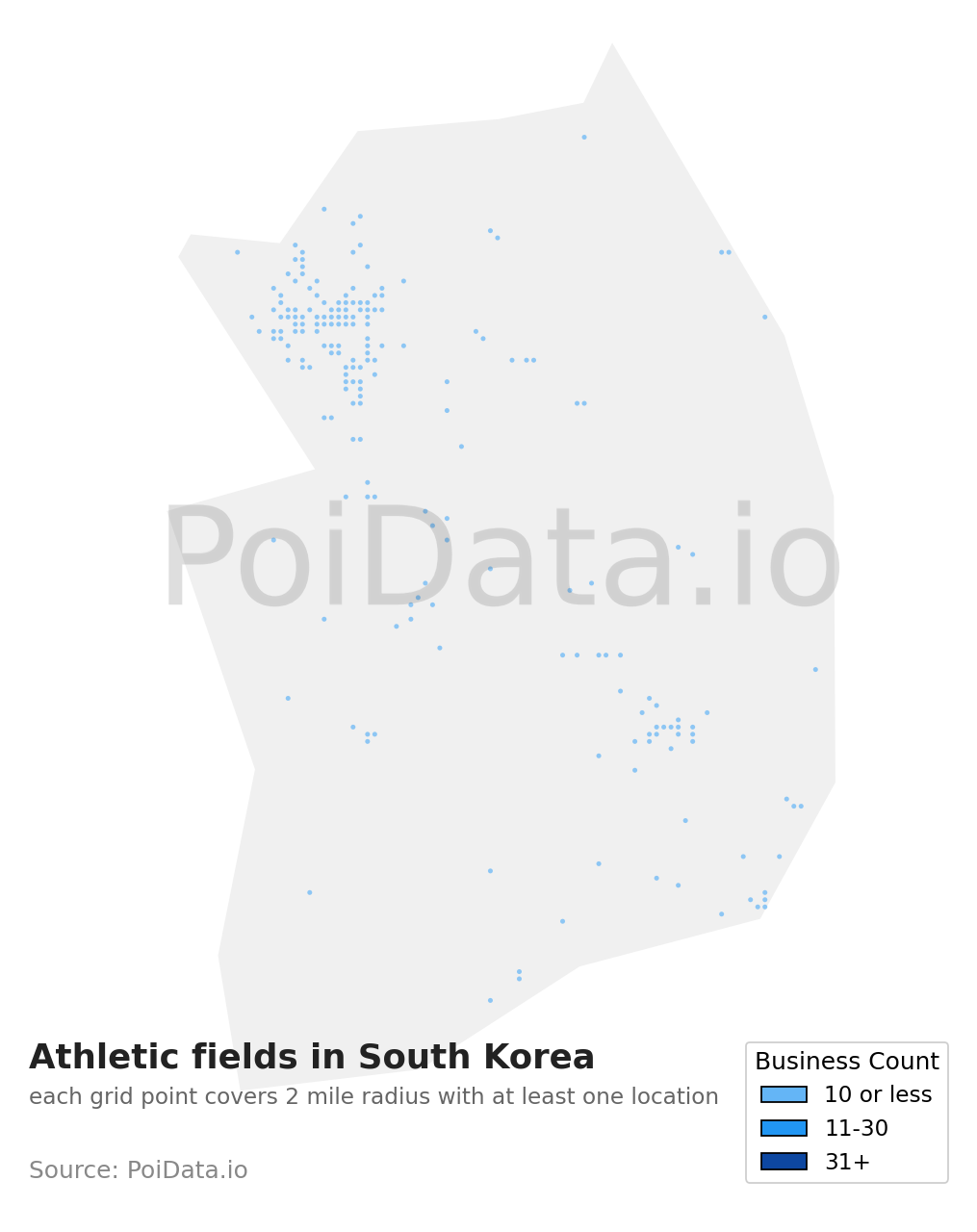 Athletic field density map for South Korea