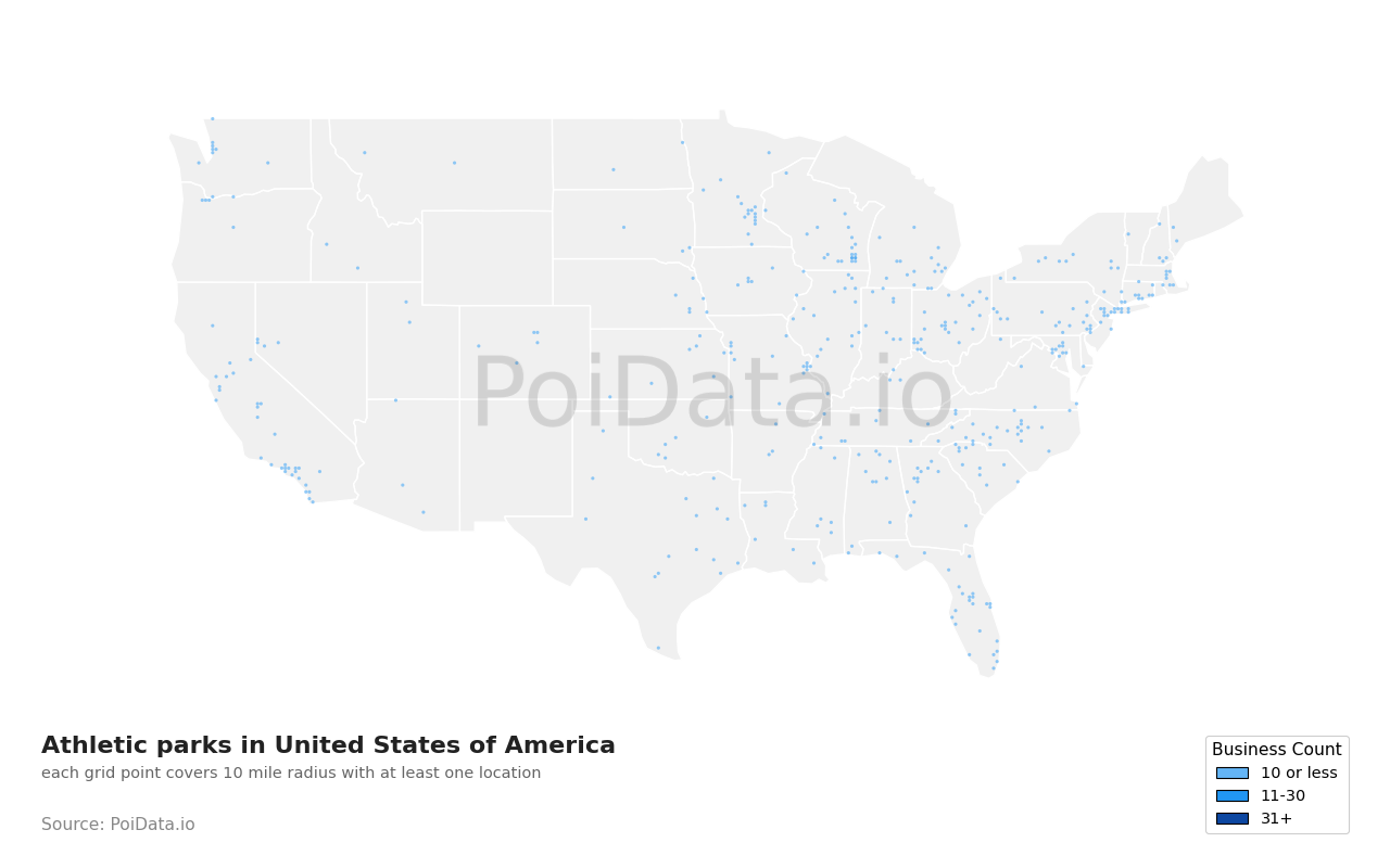Athletic park density map for United States