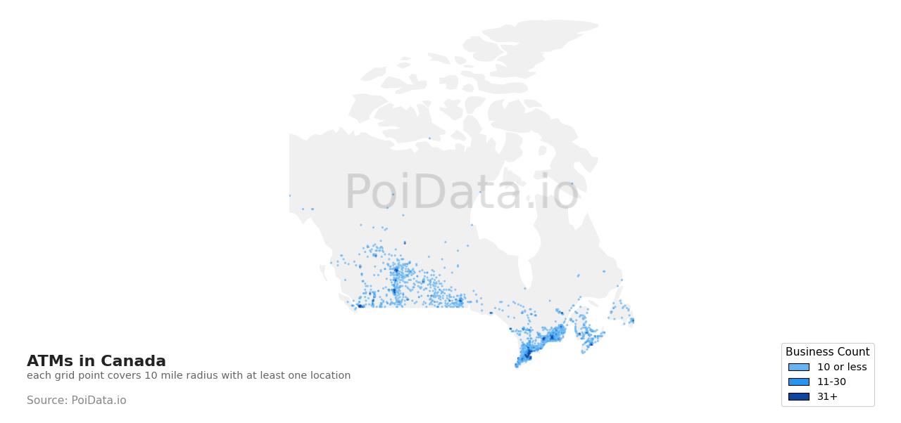 ATM density map for Canada