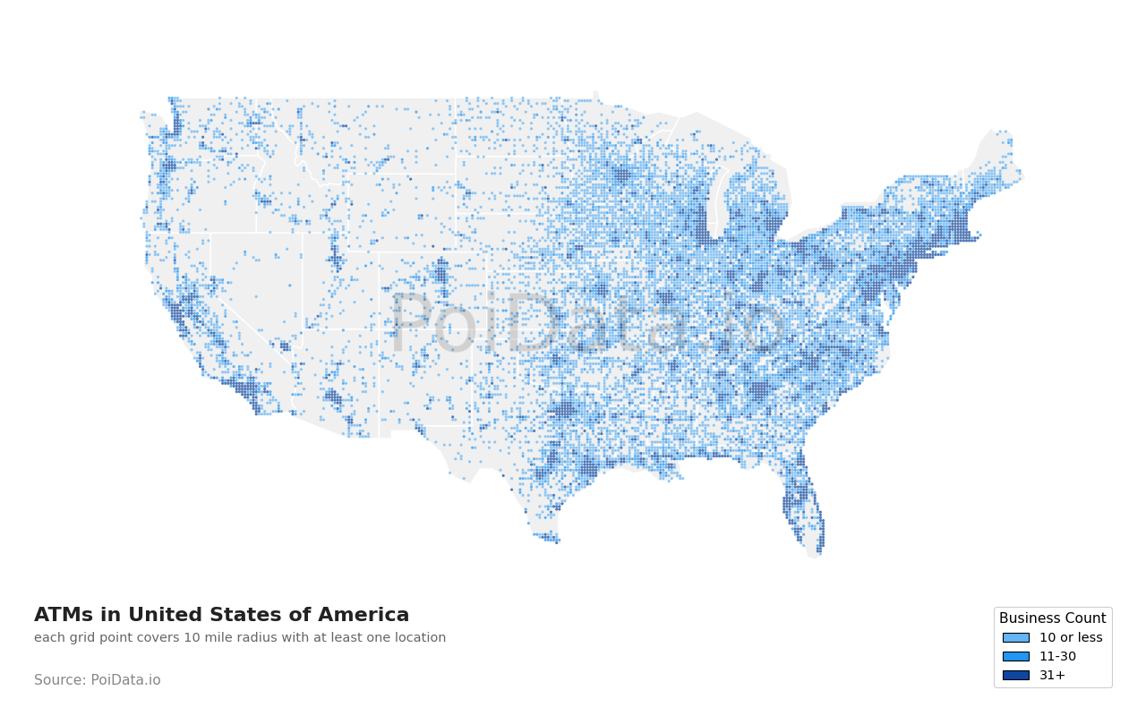 ATM density map for Florida, United States