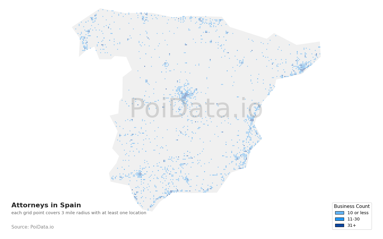 Attorney density map for Spain