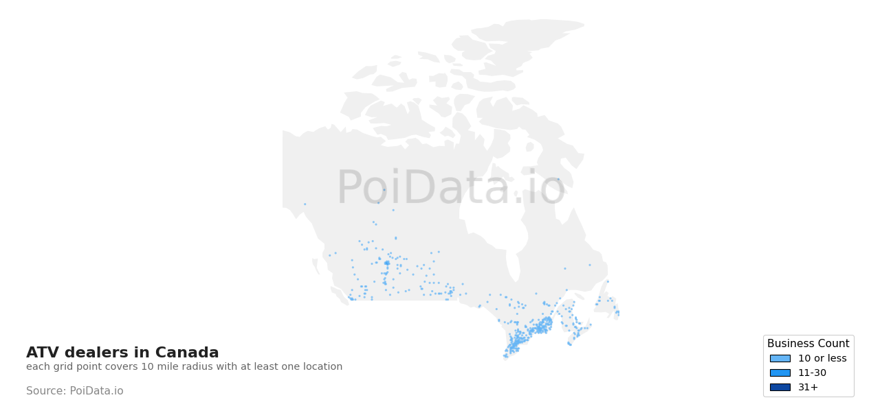 ATV dealer density map for Prince Edward Island, Canada