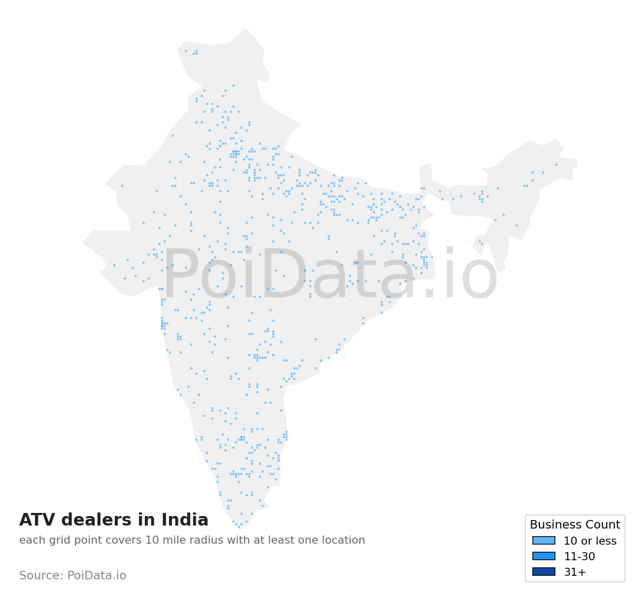 ATV dealer density map for India