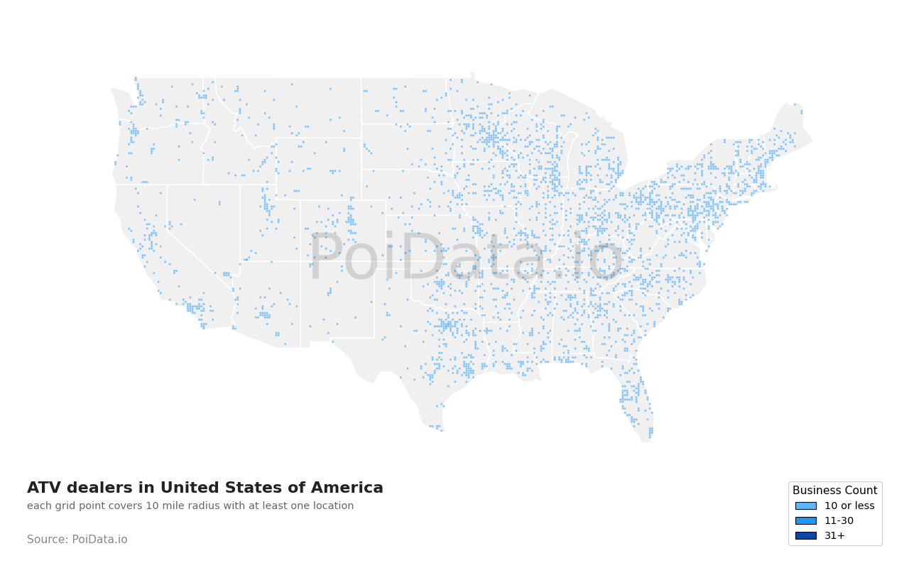 ATV dealer density map for Montana, United States