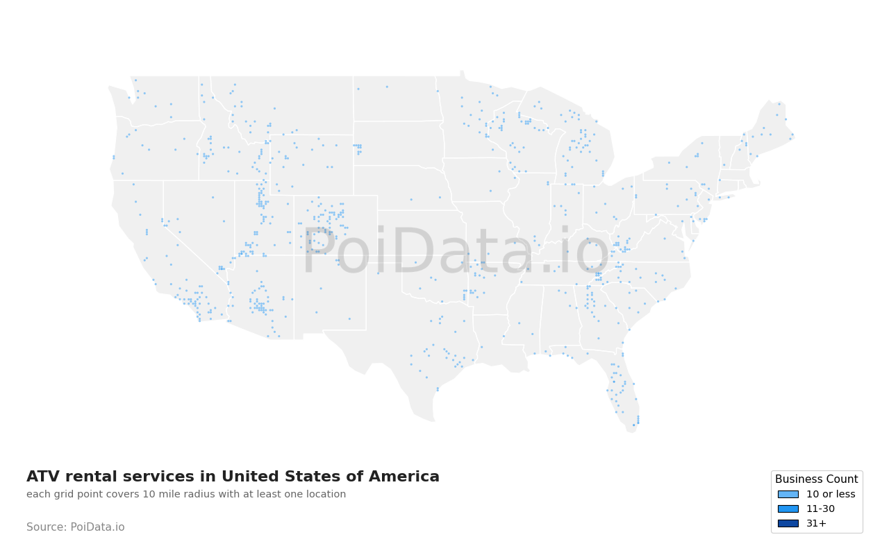 ATV rental service density map for Florida, United States