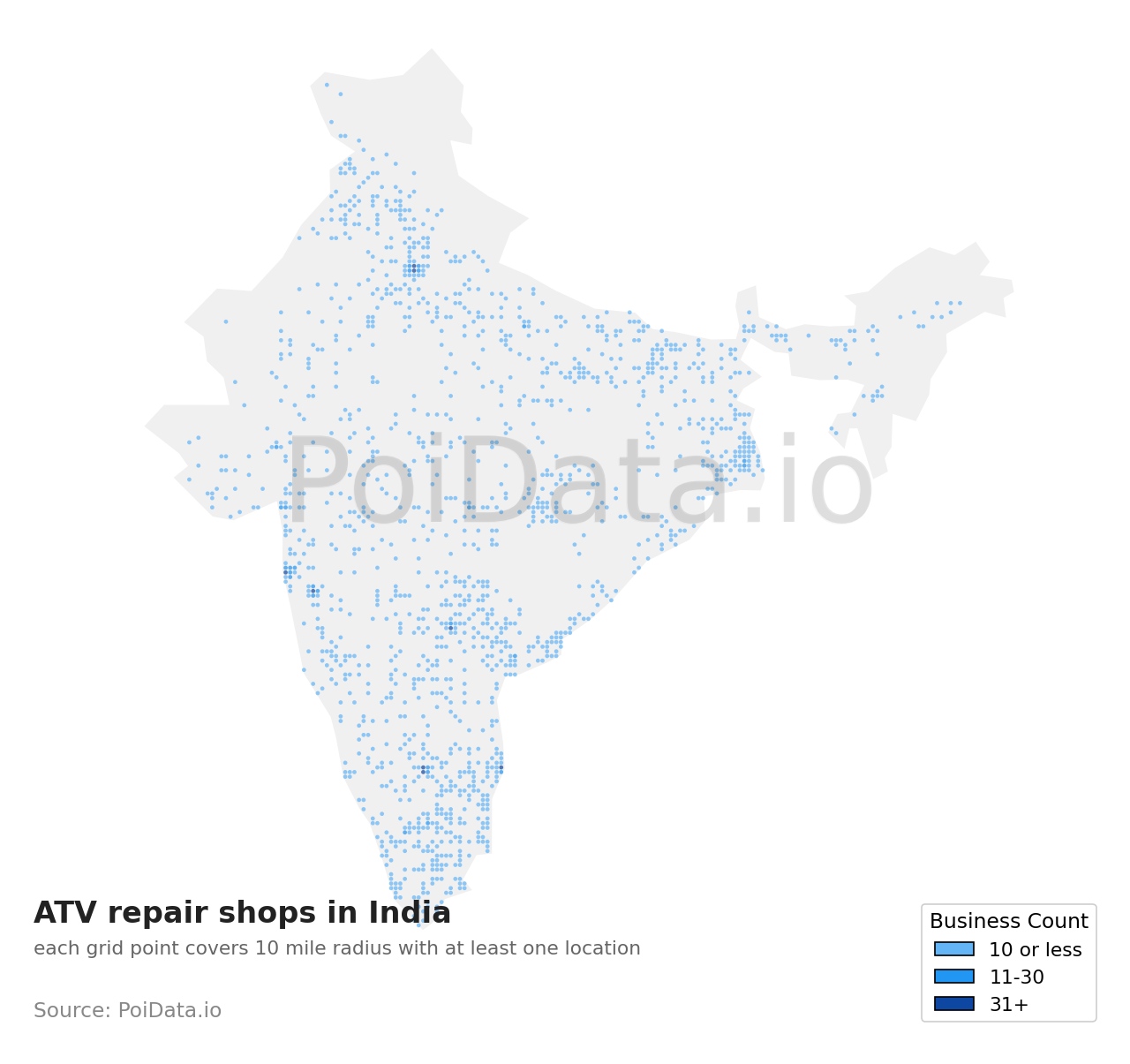 ATV repair shop density map for India
