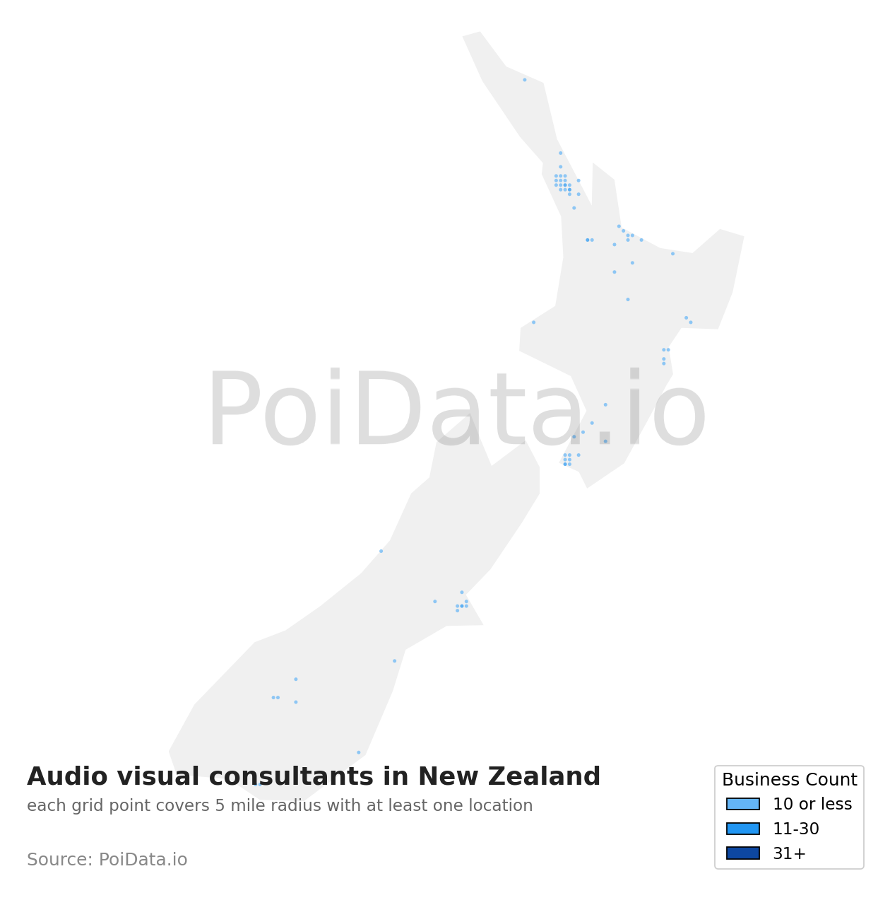Audio visual consultant density map for New Zealand