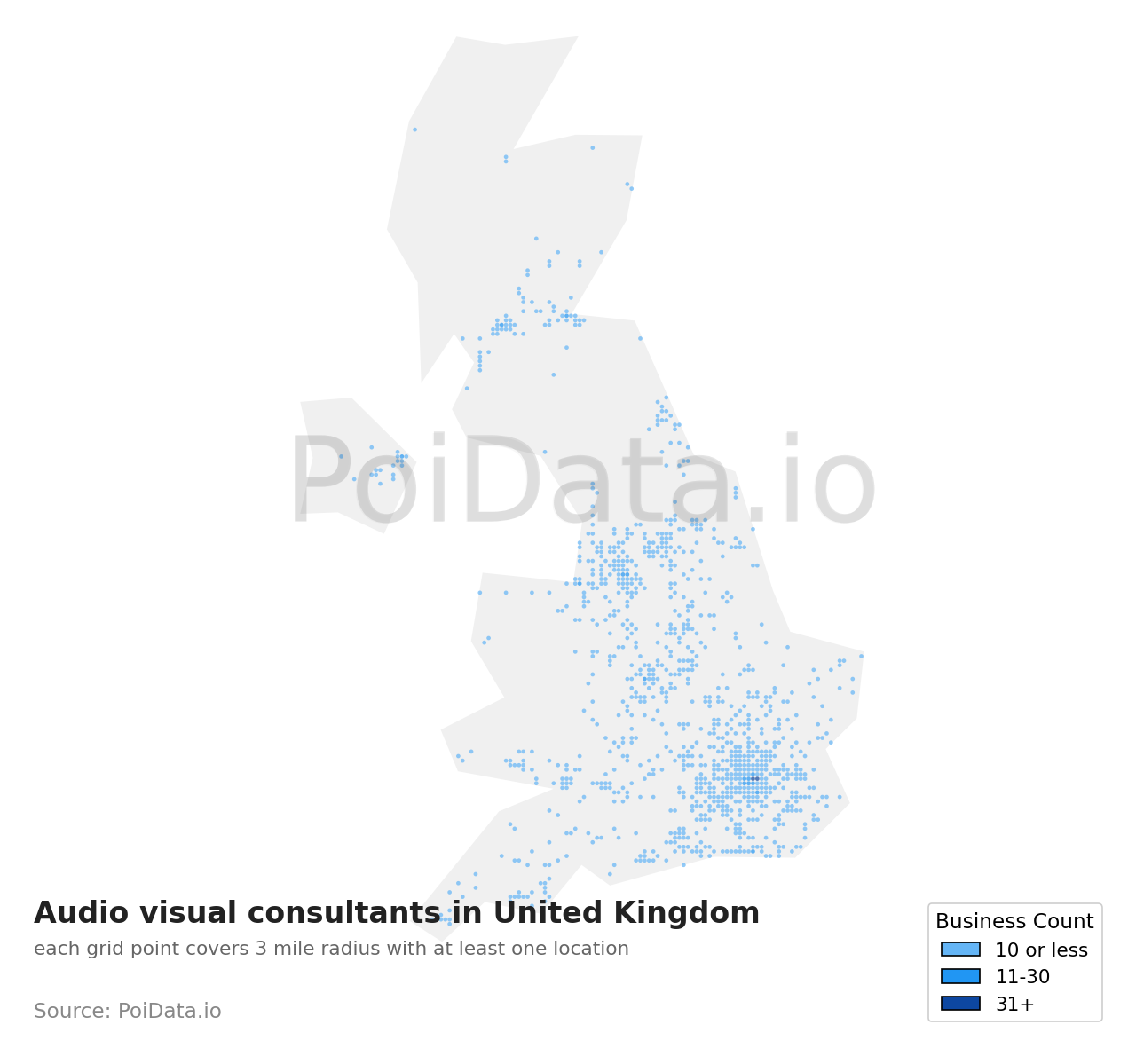 Audio visual consultant density map for United Kingdom