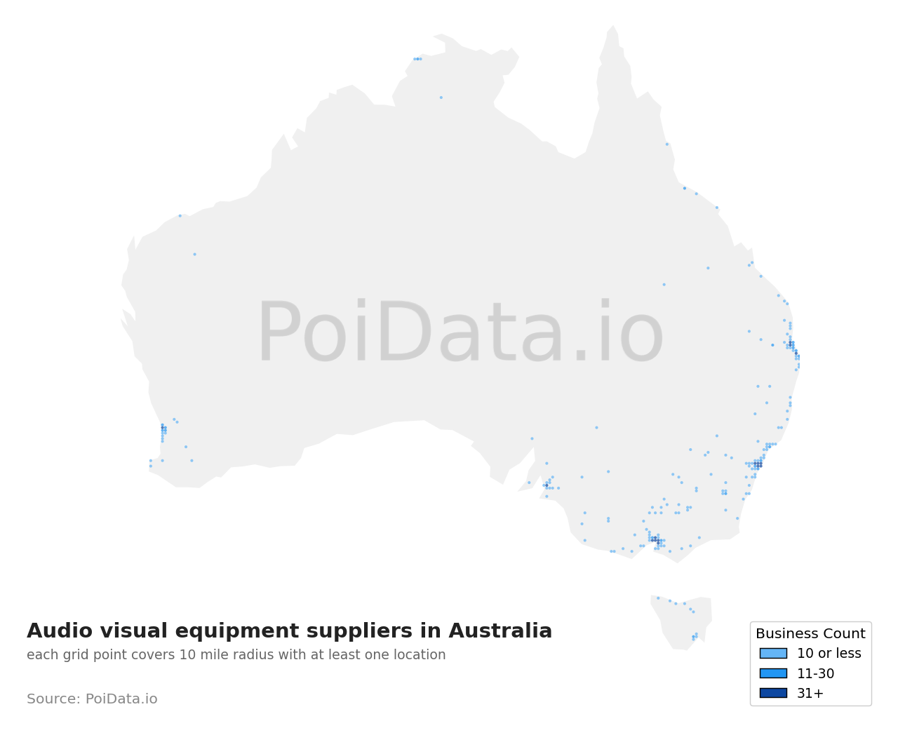 Audio visual equipment supplier density map for Queensland, Australia